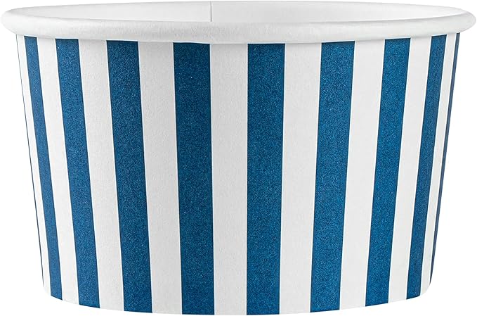 Coppetta 12 Ounce Dessert Cups, 200 Disposable Ice Cream Cups - Lids Sold Separately, Sturdy, Blue And White Paper FroYo Bowls, Striped, For Hot And Cold Foods, Perfect For Gelato - Restaurantware