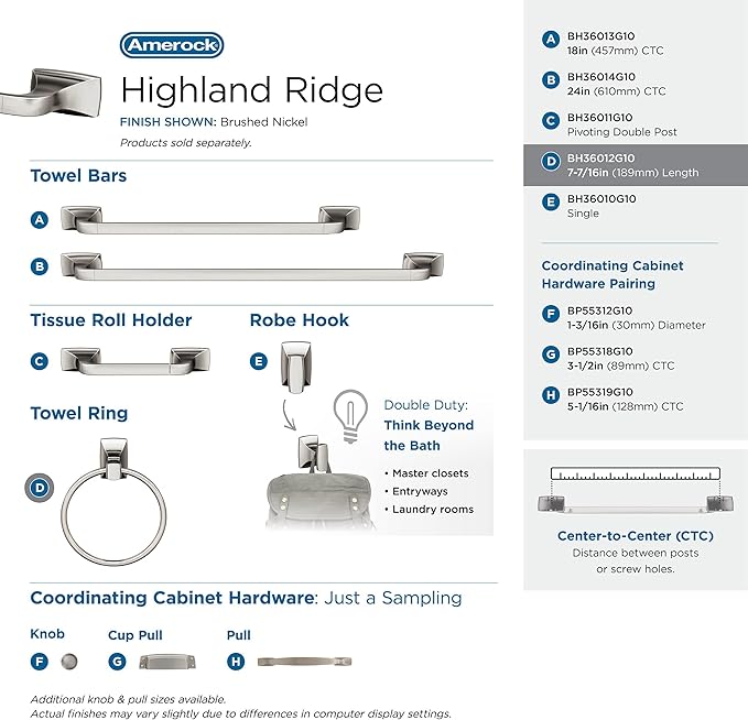 Amerock BH36012 Highland Ridge 7-7/16" Wall Mounted Towel Ring - Brushed Nickel