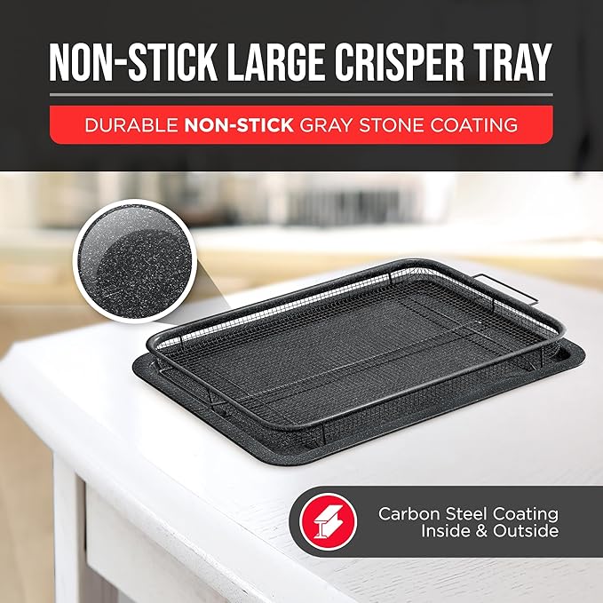 Bakken- Swiss Crisper Tray Gray marble Coating - 2-Piece Set, Non-Stick Basket Design for Healthier Cooking in Regular Ovens - Make Great Crispy Food, Bacon and More, Extra Large Size 19" x 13"