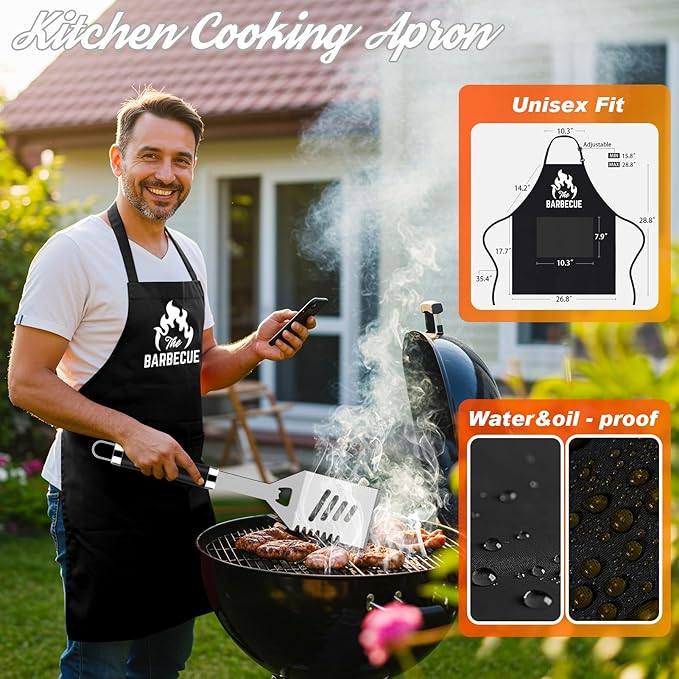ROMANTICIST 26pcs Grilling Gifts for Men, Dad Gifts for Father's Day, Stainless Steel BBQ Grill Accessories Tools Set, Heavy Duty BBQ Utensils Kit with Apron, Thermometer, Mats in Aluminum Case Black