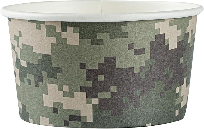 Coppetta 8 Ounce Dessert Cups, 80 Disposable Ice Cream Cups - Lids Sold Separately, Sturdy, Camouflage Paper FroYo Bowls, For Hot And Cold Foods, Perfect For Gelato Or Mousse - Restaurantware