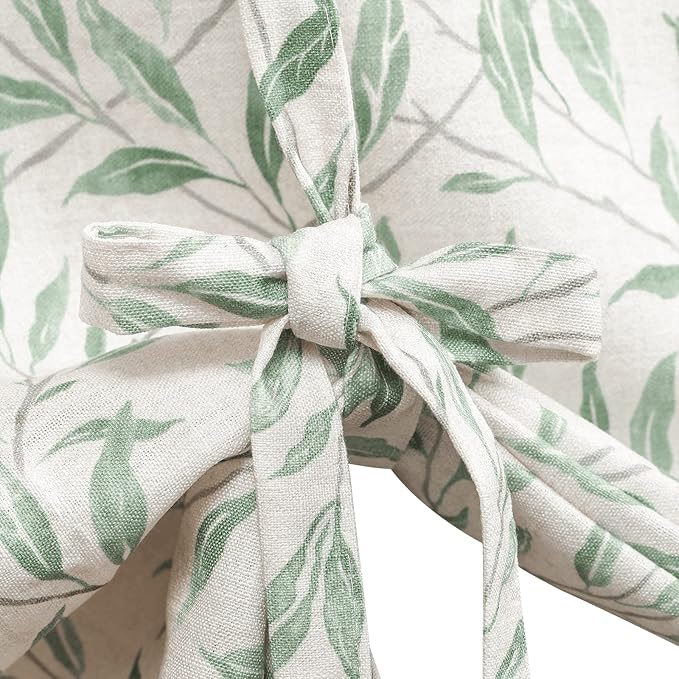 VOGOL Tie Up Window Shade Rod Pocket Panel, Lovely Leaf Print Curtains for Kitchen Windows 63 Inch Length Curtain Panels for Bathroom Small Cafe, Green