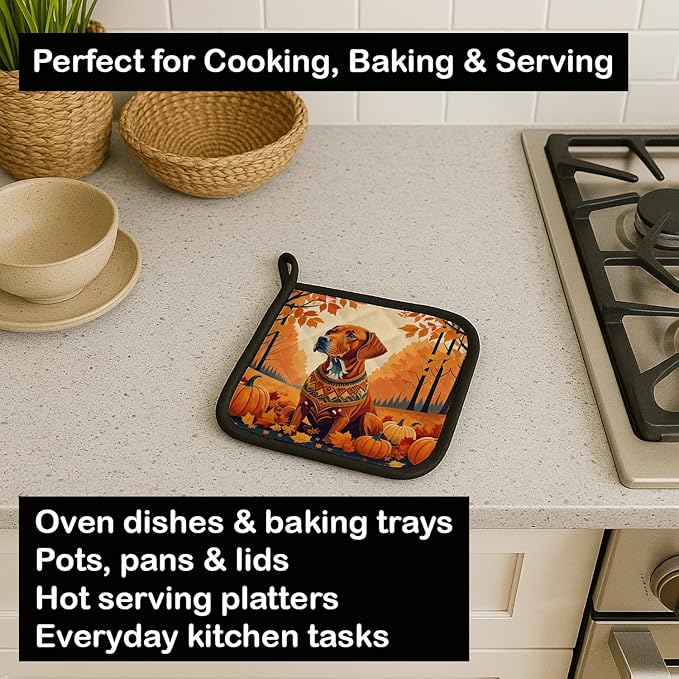 Caroline's Treasures DAC1077PTHD Vizsla Fall Pair of Pot Holders Kitchen Heat Resistant Pot Holders Sets Oven Hot Pads for Cooking Baking BBQ, 7 1/2 x 7 1/2