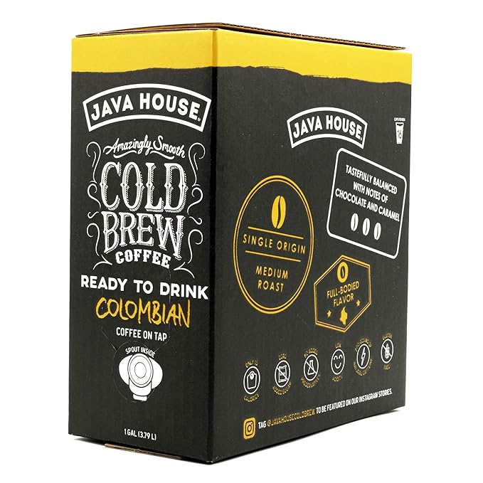 Java House Cold Brew Coffee On Tap, (128 Fluid Ounce Box) Not a Concentrate, No Sugar, Ready to Drink Liquid (Colombian Roast)