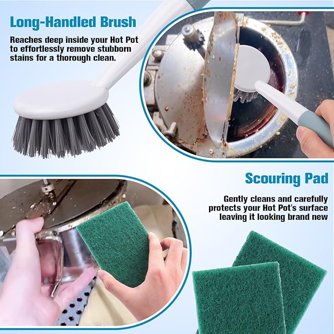 XANGNIER Popcorn Machine Cleaning Kit Accessories-8Pcs Multi-Functional Cleaner Set with Long-Handled Brush,Crevice Brush & Oil-Absorbing Cloth for Deep Clean of Popcorn Popper,Hot Pot & Glass Door