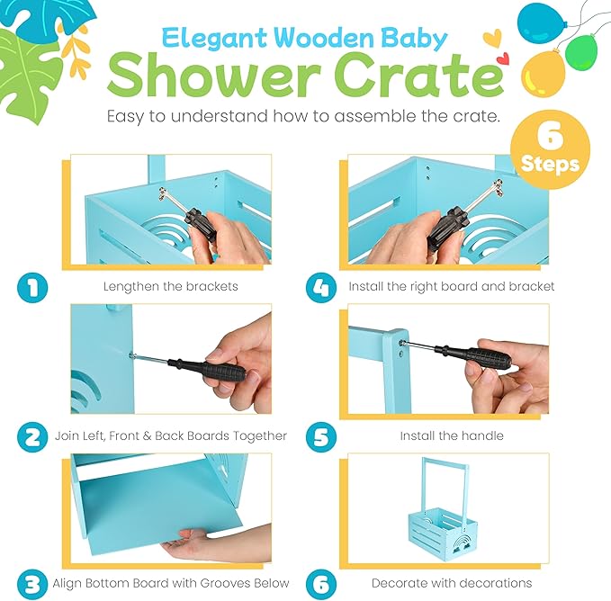 Wooden Baby Shower Crate Closet – with Handle, Smooth Surface & Round Edges – Textured Natural Wood - New Born Welcome Gift Hamper for Boys & Girls - Pregnancy Gifts for New Parents (Baby Blue)