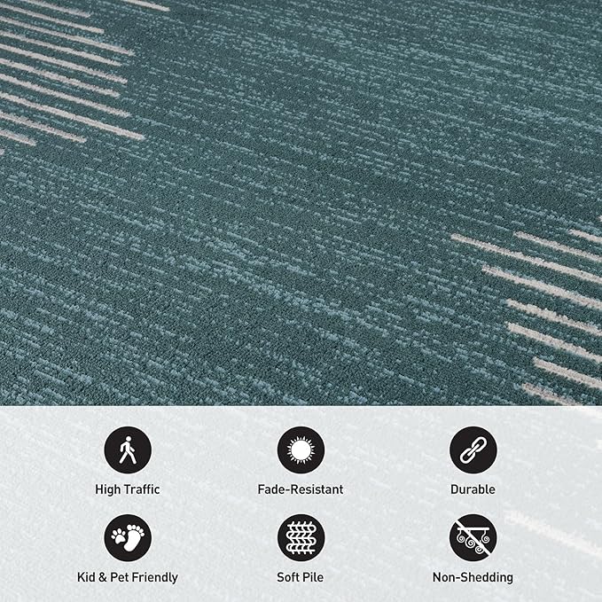 Rugshop Bohemian Stripe Stain Resistant High Traffic Living Room Kitchen Bedroom Dining Home Office Area Rug 7'10" x 10' Teal