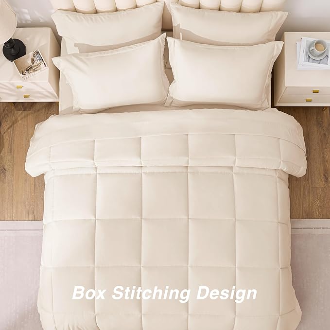 Love's cabin Twin XL Comforter Set Beige, 5 Pieces Twin XL Bed in a Bag, All Season Bedding Sets with 1 Comforter, 1 Flat Sheet, 1 Fitted Sheet, 1 Pillowcase and 1 Pillow Sham | Soft, Breathable, Lightweight, Comfortable