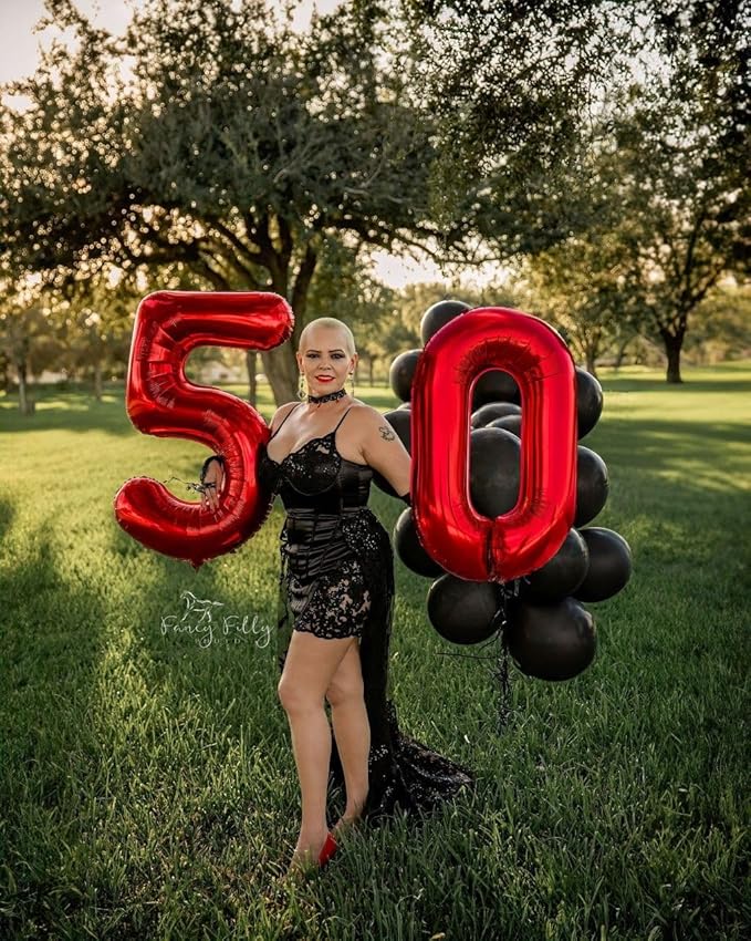 Number 50 Balloon, Foil 40 Inch Red 50th Birthday Party Decoration for Men & Women, Big Number Balloons Party Supplies for Engagement Wedding Anniversary