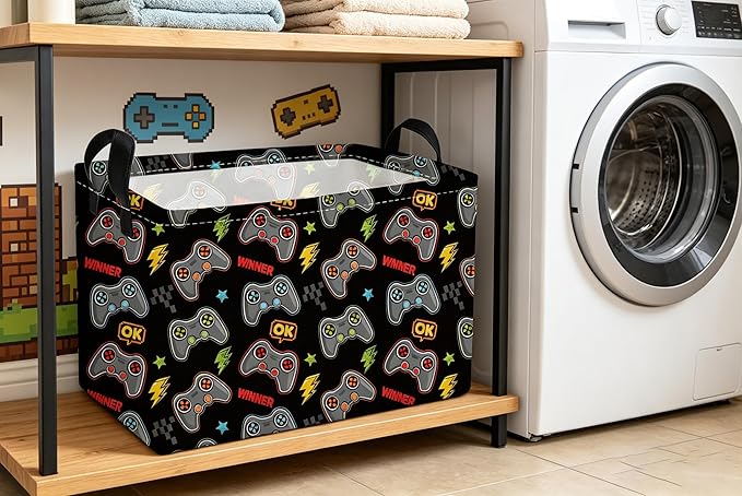 Essme Rectangular Kids Baskets,Game Storage Box,Cute Basket for Kids with Handles for Room Decor, Book Bins,Shelf Basket.(Game)