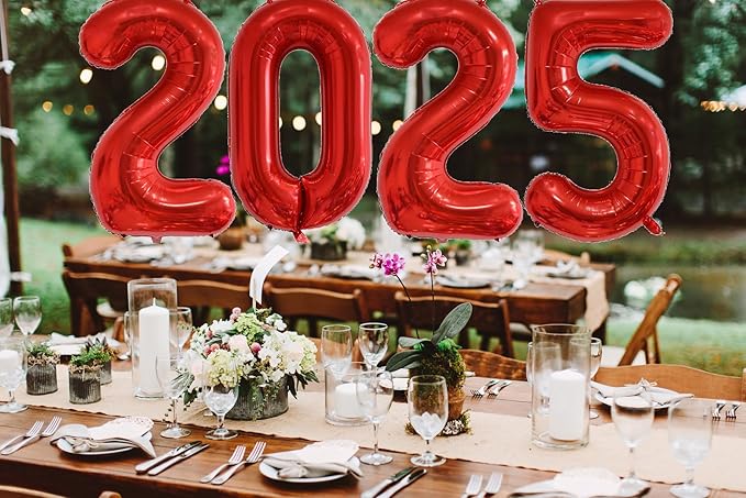 Huge Red 2025 New Year Balloons 40 Inch 2025 Red Mylar Foil Helium Number Balloons 2025 Christmas New Year Eve Graduation Party Decorations Supplies