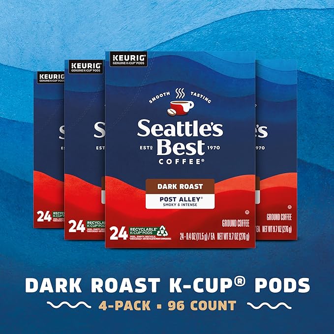 Seattle’s Best Coffee, Dark Roast K-Cup Coffee Pods, Post Alley, 100% Arabica, 4 Boxes (96 Pods Total)