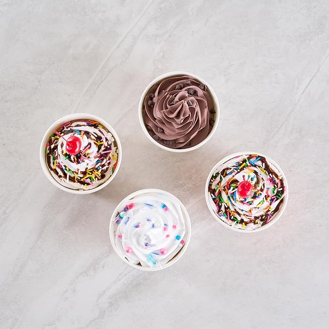 Restaurantware Paper Cups 200 Count 8 Ounce Square Disposable Ice Cream Containers, Leak-Resistant Paper Dessert To Go Cups, Hot And Cold Food, Durable Assorted Sprinkle Design