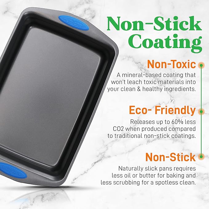 NutriChef 2-Piece Baking Pan Set - Premium Non-Stick Coating Carbon Steel Bakeware w/ Silicone Handles - PFOA, PFOS, PTFE Free Kitchen Oven Bake Tray, Cookie Sheets - Dark Gray, 17.3"x11.4"x1.2"