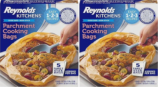 Reynolds Kitchens Parchment Cooking Bags, Family Size, Non-Stick Parchment Cooking Bags for the Oven and Microwave, Oven-Safe up to 425 Degrees, Great for Quick Family Meals, No-Mess Cleanup, 10 Pack