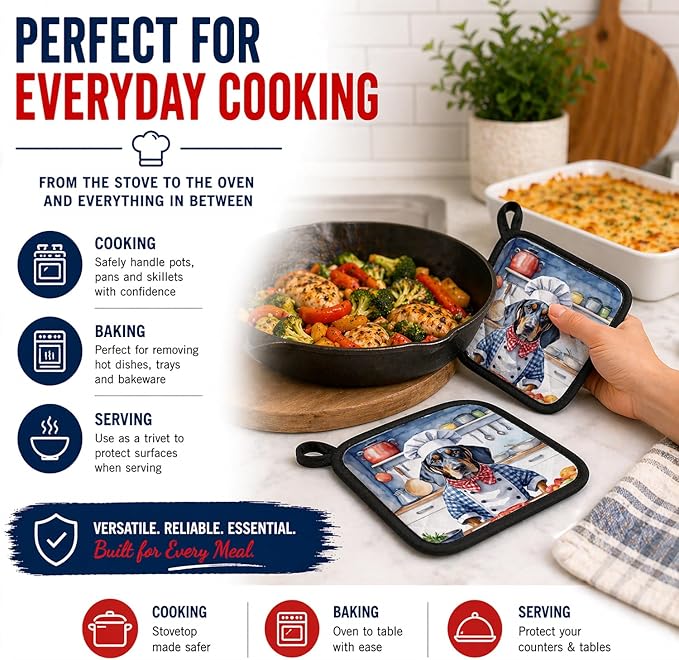 Caroline's Treasures Bluetick Coonhound The Chef Pair of Pot Holders Kitchen Heat Resistant Pot Holders Sets Oven Hot Pads for Cooking Baking BBQ, 7 1/2 x 7 1/2