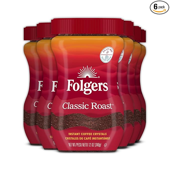 Folgers Classic Roast Instant Coffee, 12 Oz. Jar (Pack of 6)