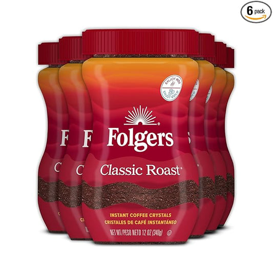 Folgers Classic Roast Instant Coffee, 12 Oz. Jar (Pack of 6)
