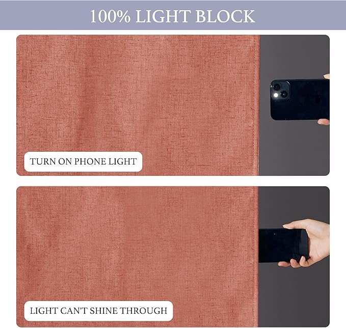 RYB HOME 100% Blackout Curtains for Small Window, Linen Textured Blend Insulating Privacy French Door Curtains Tie Up Shades for Kitchen Storage Cabinet Basement, W 12 x L 40, Brick Red, 1 Panel
