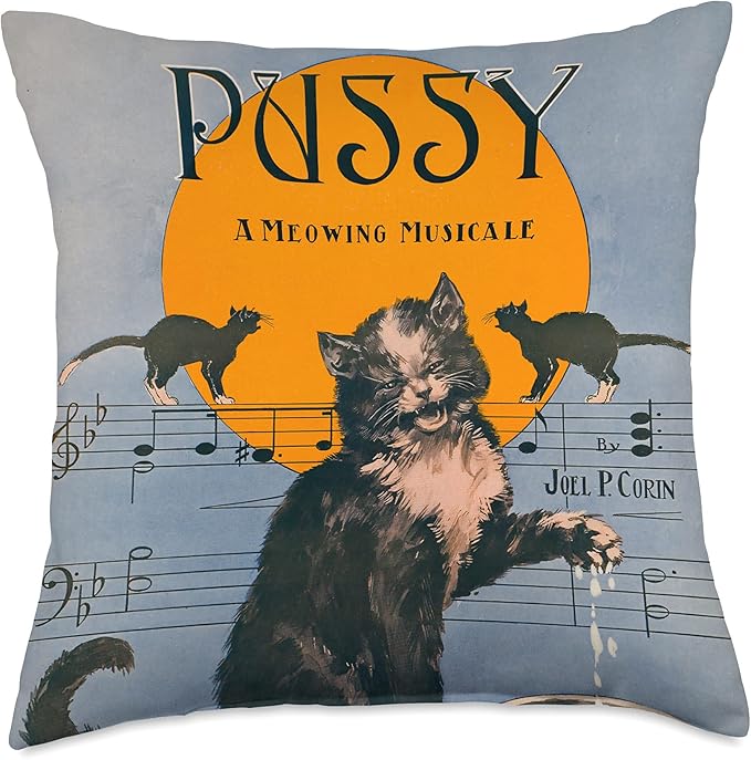 Pussy A Meowing Musicale Sheet Music Cover Funny Cat Throw Pillow