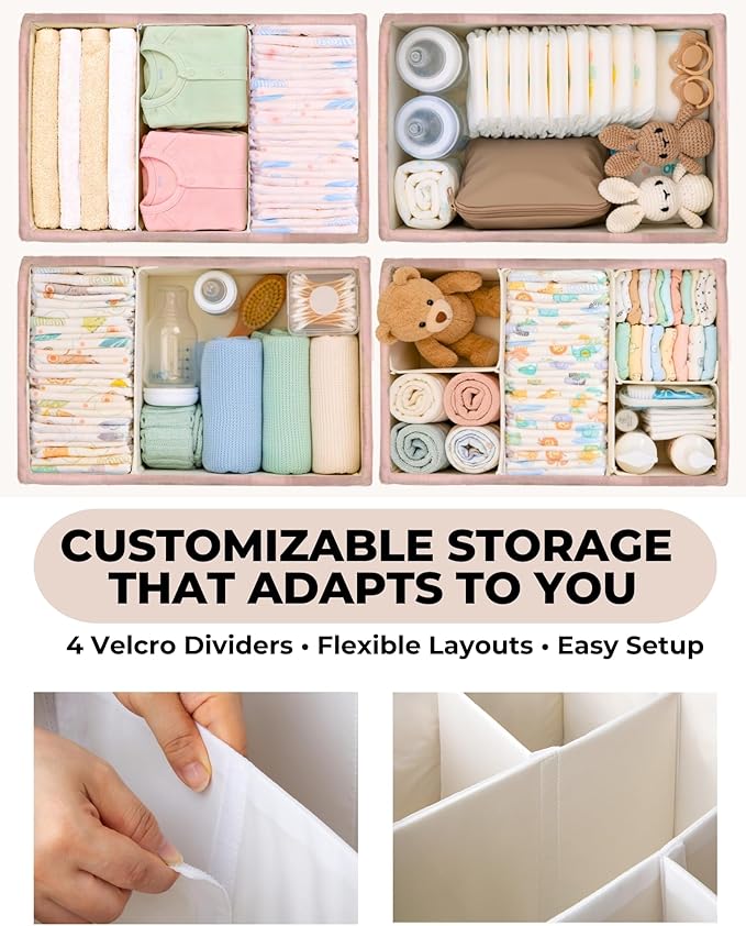 Baby Diaper Caddy Organizer with Portable Changing Mat - Teddy Fleece Diaper Organizer for Changing Table - Basket for Changing Essentials - Baby Essentials Organizer with Removable Dividers