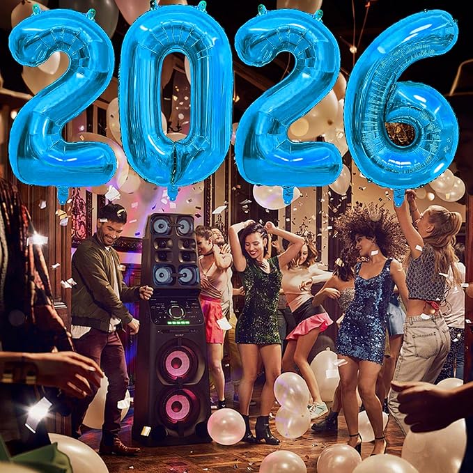 2026 Balloons New Years Decorations - 40" Large 2026 Blue Foil Number Balloon New Years Eve Party Supplies Graduation Balloons Class of 2026 Happy New Year Birthday Anniversary Graduation Decorations