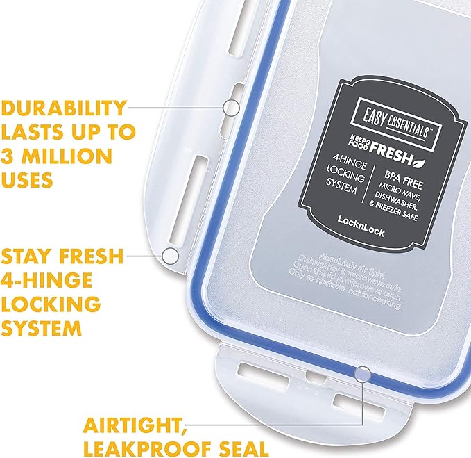 LOCK & LOCK Easy Essentials Food lids/Pantry Storage/Airtight containers, BPA Free, Square-16.9 Cup-for Chips, Clear (Pack of 3)
