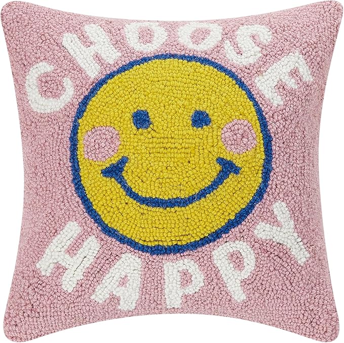 Choose Happy Wool Hook Inspirational Pillow by The Pillow Shoppe