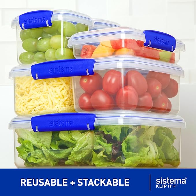 Sistema KLIP IT Large 5L Food Storage Container, Airtight & Stackable, Dishwasher, Freezer, & Microwave-Safe, BPA-Free