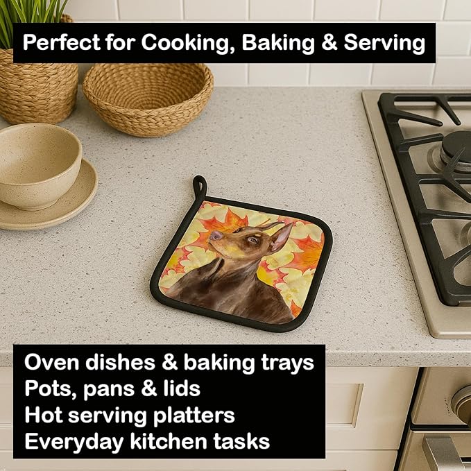 Caroline's Treasures BB9970PTHD Doberman Pinscher Fall Pair of Pot Holders, Yellow Kitchen Heat Resistant Pot Holders Sets Oven Hot Pads for Cooking Baking BBQ, 7 1/2 x 7 1/2