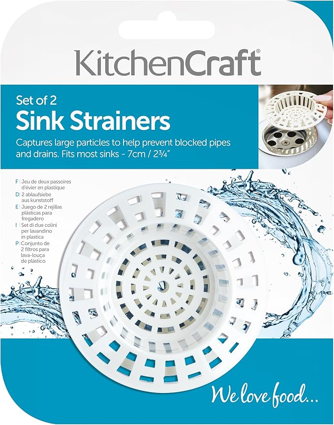 KitchenCraft SINKSTRAINER Sink Strainer/Drain Hair Catcher Set, Plastic, Pack of 2, White