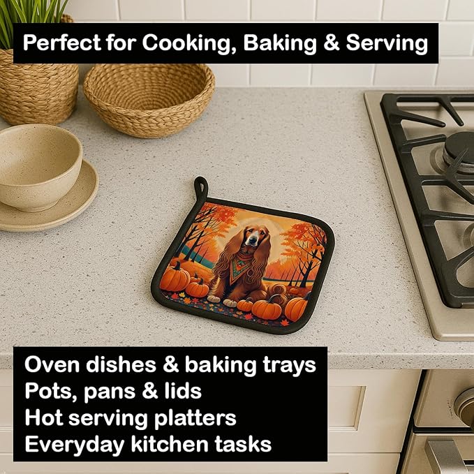 Caroline's Treasures DAC1002PTHD Afghan Hound Fall Pair of Pot Holders Kitchen Heat Resistant Pot Holders Sets Oven Hot Pads for Cooking Baking BBQ, 7 1/2 x 7 1/2