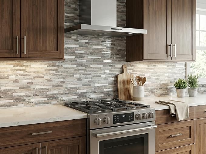 Yipscazo 2026 New Upgrade Peel and Stick Wood Metal Tile Backsplash, Stick on Tiles for Backsplash Kitchen, Bathroom (10 Sheets, Light Wood)