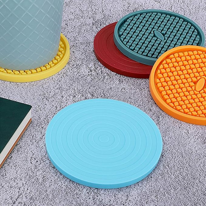 ME.FAN Silicone Coasters [6 Pack] Thickened Drink Coasters with Holder - Cup Mat - Non-Slip, Non-stick, Stay Put, Deep Tray - Prevents Furniture and Tabletop Damages(Navy Blue)