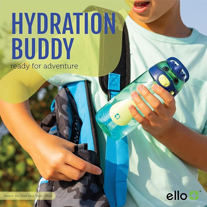 Ello Ellies 16oz Plastic Kids Water Bottle with Straw and Built-in Carrying Handle and Leak-Proof Locking Lid for School backpack, Lunchbox and Outdoor Sports, Panda