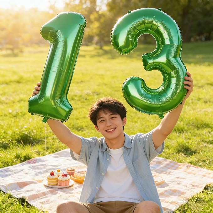 Balloons 40 Inch Number, Large Dark Green Number 13 Balloon Party Decorations for 1 3 31 Birthday Memorial Day, Foil Balloon for Outdoor & Indoor Wedding Supplies