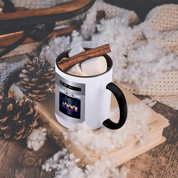 3dRose Cute kawaii happy smiling oven filled with baking cupcakes - for chefs foodies and cooking fans 11oz Two-Tone Black Mug