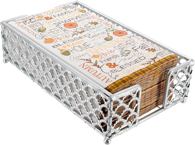 Boston International Paper Napkin Holder Caddy Dispenser for Kitchen Dining Buffet & Bar Countertops, 9" x 5.25" (Fits Guest Towel Size), Silver Scallop