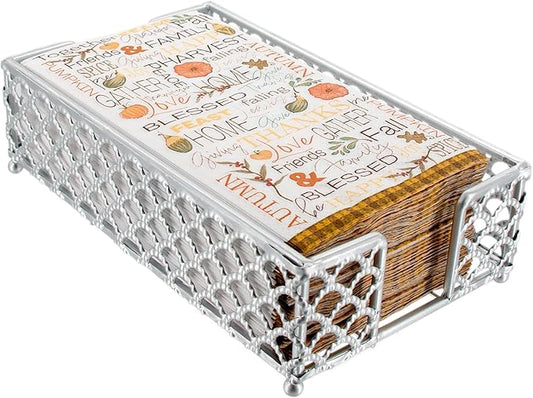 Boston International Paper Napkin Holder Caddy Dispenser for Kitchen Dining Buffet & Bar Countertops, 9" x 5.25" (Fits Guest Towel Size), Silver Scallop