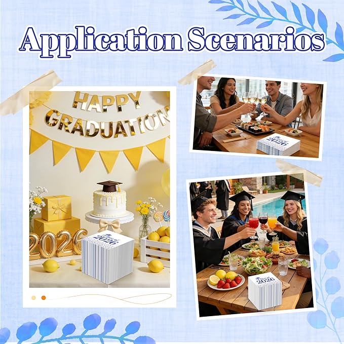 Graduation Napkins - Class of 2026 Napkins Disposable Paper Napkins Congrats Grad Cocktail Napkins Graduation Decorations 2026 Blue Napkins Hand Towels for College Graduation Party Decorations 50 Pcs