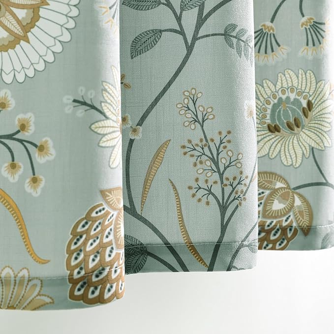Leeva Floral Kitchen Window Curtains, Farmhouse Style Print Linen Look Cafe Curtains, Grey, 30 x 30 Inch, 2 Panels Set