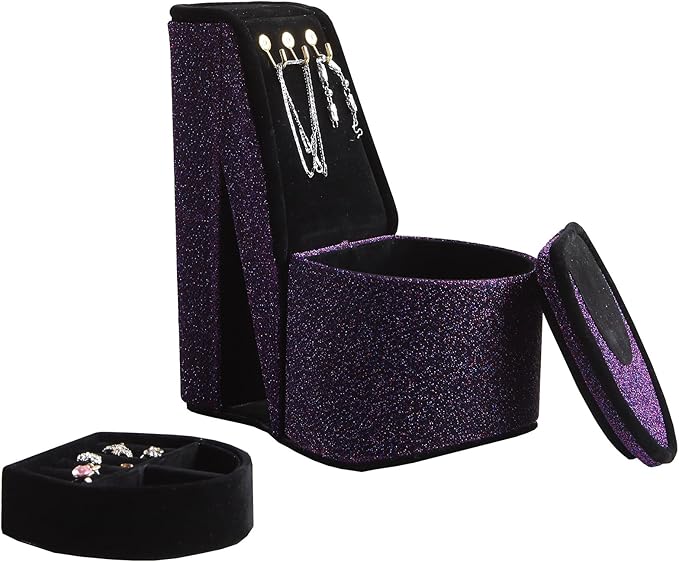 9" in Purple Iridescent Velvet High Heel Shoe Display W/Hooks Jewelry Box