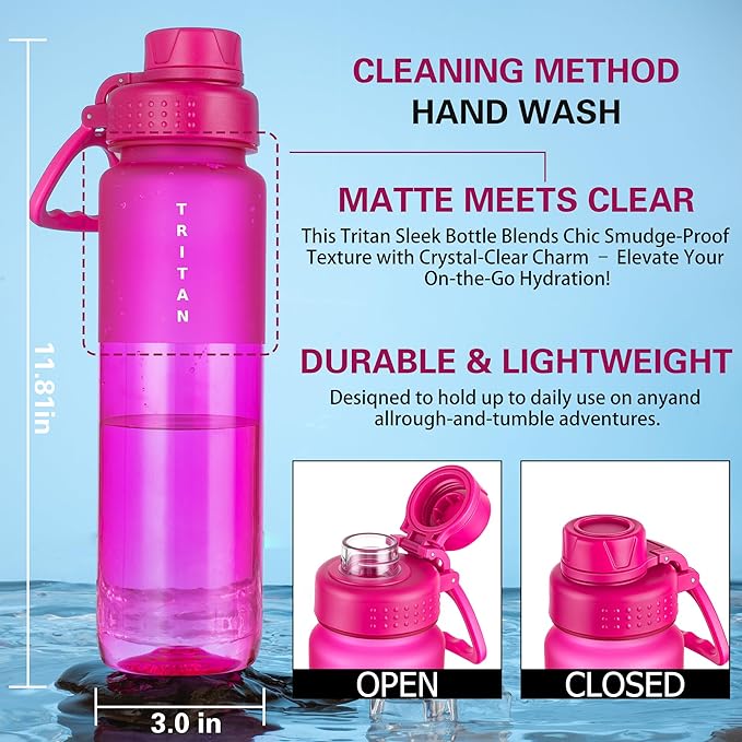 OLDLEY 32oz Frosted Clear Water Bottle, BPA-Free Tritan Plastic Reusable Water Bottle with Fast-Flow Spout Lid, Wide Mouth Leakproof Sports Drinking Bottle for Gym, School,Travel,Aurora Borealis