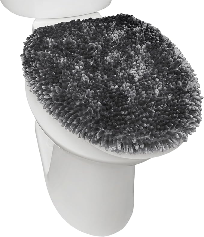 Town & Country Basics Spa Step Noodle Solid Bathroom Toilet Lid Cover, Plush, Soft, and Absorbent, Machine Washable, Dark Grey, 18.5"x19.6"