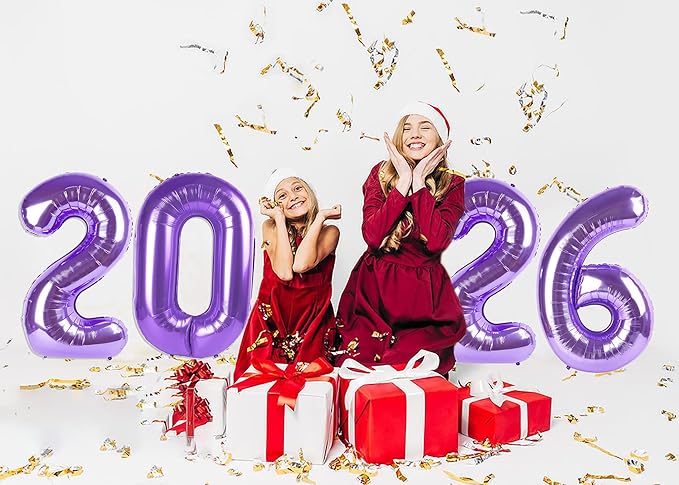 2026 Balloon Numbers - 40 Inch Purple New Years Eve Party Supplies 2026, Nye Decor Party Decorations Happy New Year, New Years Eve Foil Party Balloons, Graduation Party Decorations