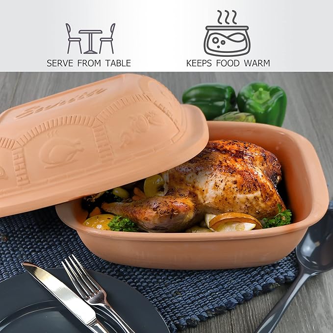 Eurita Clay Roaster, 4 Quart, 3.78 Litres, Non-Stick Earthenware, Toxin-Free, Healthy Clay Pot Cooking, Versatile Cooking Dutch Oven, Digital Recipe and Instructions Included