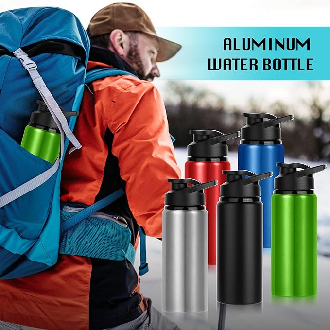 10 Pack Water Bottles Bulk, 20oz Sports Aluminum Water Bottle with Snap Lids Metal Reusable Leak proof Personalized Bottle for Travel Camping Gym Hiking Fishing (10 Colors)