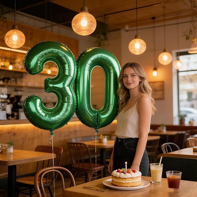 40 Inch Balloon 30 Number, Happy 30th Birthday Decoration for Her Him, Dark Green Foil Number Balloons for Celebration Engagement Memorial Day's Big Event Supplies