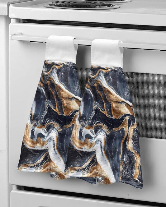Alandar Home Kitchen Tie Towel Set of 2, Abstract Marble Minimalist Art Absorbent Soft Hand Towels for Bathroom Hanging Towels, Watercolor Stone Stripe Texture Fast Drying Cleaning Cloth with Loop