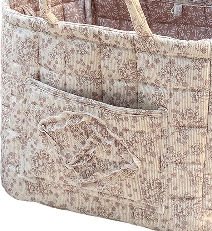HiTotes Floral Storage Car Basket Diaper Caddy Organizer Quilted Laundry Basket Foldable Nursery Hamper Bag